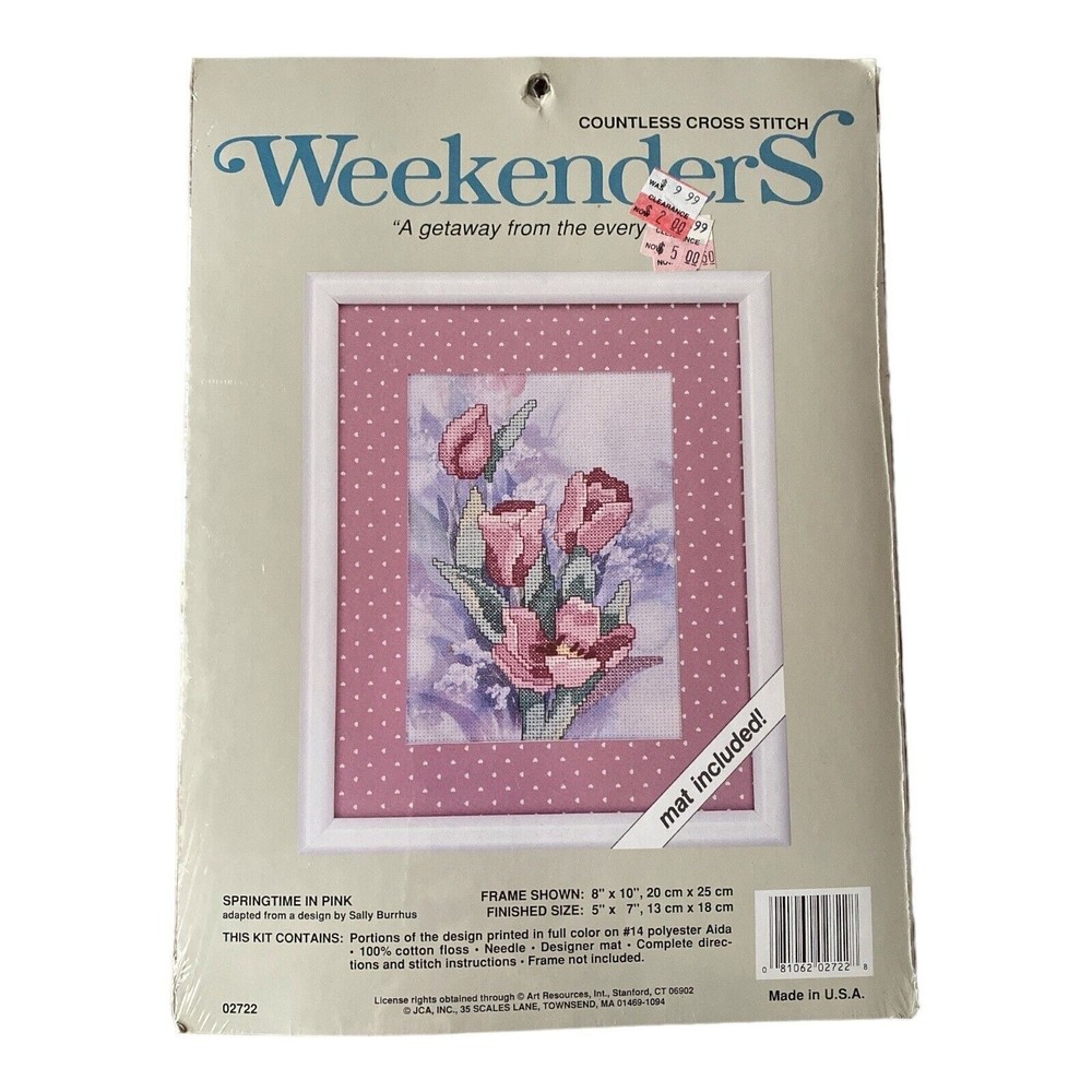 JCA Weekenders Springtime In Pink Countless Cross Stitch Kit 5x7 #02722 *New